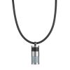 Stainless Steel & Green Carbon Cylinder Pendant & Leather on Rubber Chain Pendant