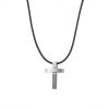 Polished Stainless Steel Cross Pendant on Rubber Chain