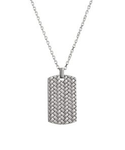 Rhodium Plated Sterling Silver Weave Patterned Dog Tag & Chain