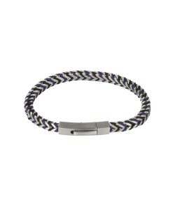 Stainless Steel Curb Link Chain & Blue Cord Bracelet