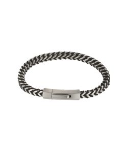Stainless Steel Curb Link Chain & Black Cord Bracelet