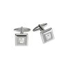 Polished Rhodium Plated Square Cufflinks with Clear Crystal Centre