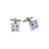 Polished Rhodium Plated Square Cufflinks with Sapphire & Pink Crystal Squares