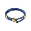 Ion Plated 14k Gold Stainless Steel Blue Leather Buckle Bracelet