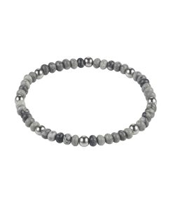 6mm Grey Jasper Stone Beads & Stainless Steel Bracelet