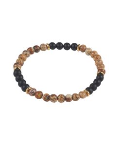 6mm Tan Jasper & Onyx Stone Beads &Ion Plated gold Plated Stainless Steel Bracelet