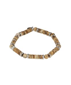 Tan Jasper Stone Beaded & Stainless Steel Bracelet