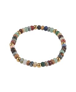 6mm Mixed Stone BeadedIon Plated Gold Stainless Steel Bracelet