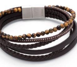 Brown Leather Multi Strand & Tiger Eye Stainless Steel Bracelet