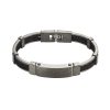 Ion Plated Antique Gun Metal Stainless Steel & Black Leather Bracelet