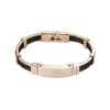 Polished Ion Plated Rose Gold Stainless Steel Bracelet with Double Strand Braided Black Leather