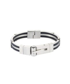 Polished Stainless Steel & Black Rubber Bracelet with Locking Clasp