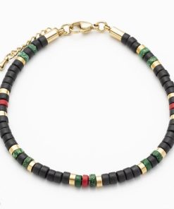 Savage - Multi Coloured Semi-Precious Stone &Ion Plated Gold Stainless Steel Disc Bracelet