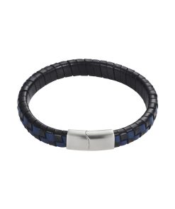 Savage - Blue & Black Braided Leather & Stainless Steel Bracelet