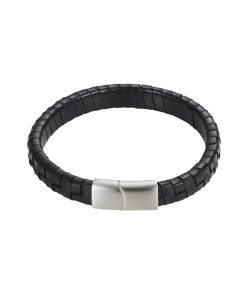 Savage - Black Braided Leather Stainless Steel Bracelet