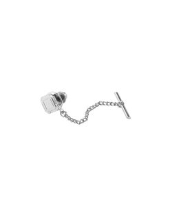 Rhodium Plated Square Tie Tak & Chain