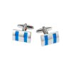 Rhodium Blue Stripe Cufflinks