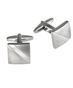 Brushed Rhodium Polished Strip Cufflinks