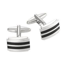 Rhodium Black Stripe Cufflinks