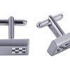 Rhodium Plated Rectangle Black & White Cufflinks