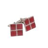 Polished Rhodium Plated Square Cufflinks with 4 Crimson Enamel Inlays