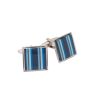 Polished Rhodium Plated Square Cufflinks with Black Grey Mint & Azure Striped Enamel