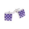 Rhodium Plated Purple Enamel Cross Pattern Cufflinks