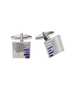 Polished Rhodium Plated Square Cufflinks with Purple & Pink Bars Enamel Inlay