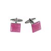 Polished Rhodium Plated Dark Pink Enamel Square Cufflinks