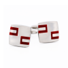 Red Enamel Shape on Rhodium Plated Cufflinks