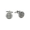 Polished Rhodium Plated Round Cufflinks with Chequered Charcoal Enamel Inlay