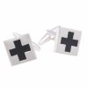 Black Enamel Cross on Rhodium Plated Square Cufflinks