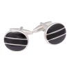 Rhodium Plated Round Curved Face Black Epoxy Cufflinks