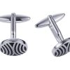 Rhodium Plated Round Cufflinks with Swirling Black Enamel