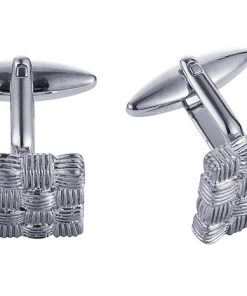 Rhodium Plated Square Cufflinks with Weave Pattern