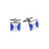 Polished Rhodium Plated Square Cufflinks with Twin Azure Blue Half Moon Cat’s Eye Inlays