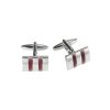 Rhodium Plated Rectangle Cufflinks with Double Maroon Cat’s Eye Inlays