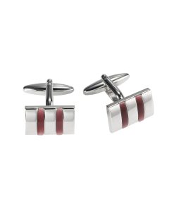 Rhodium Plated Rectangle Cufflinks with Double Maroon Cat’s Eye Inlays