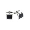 Polished Rhodium Plated Square Cufflinks with Black Cat’s Eye Inlay