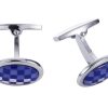 Polished Rhodium Plated Oval Mother Of Pearl & Lapis Cufflinks
