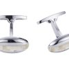 Polished Rhodium Plated Oval Mosaic Design Mother Of Pearl Cufflinks
