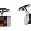 Polished Rhodium Plated Square Tiger Eye & Onyx Check Cufflinks