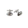 Polished Rhodium Plated Grey Mother Of Pearl Oval Cufflinks
