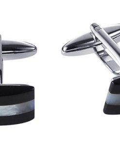 Rhodium Mother Of Pearl Onyx Cufflinks