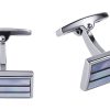 Polished Rhodium Plated Onyx & Mother Of Pearl Stripe Rectangle Cufflinks