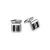 Polished Rhodium Plated Square Cufflinks with Onyx & Mother Of Pearl Striped Inlay