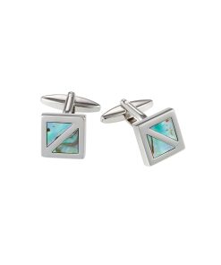Polished Rhodium Plated Square with Abalone Inlay Cufflinks