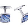 Polished Rhodium Stripe Blue Mother Of Pearl Cufflinks