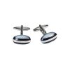 Polished Rhodium Plated Oval Curved Face Mother Of Pearl with Onyx Stripes Cufflinks