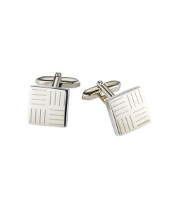 Rhodium Square Etched Cufflinks